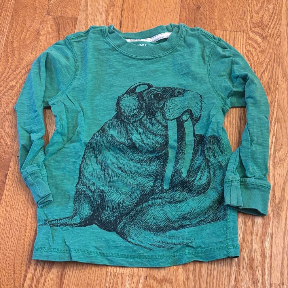 Green Walrus Long Sleeve Kids Shirt (Size 3T)